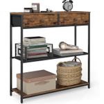 Casa si Gradina - Mobilier - Mese si birouri - Masute de cafea - Masa tip consola ingusta cu 2 sertare textile si 3 niveluri, cadru metalic, stil industrial, 76x24x80 cm, maro rustic - Infinity.ro