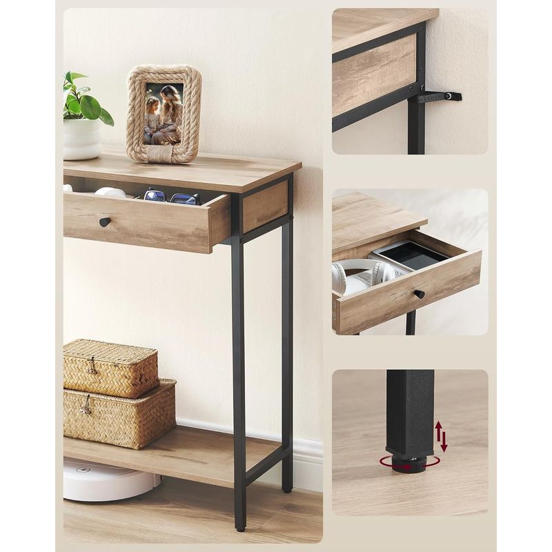 Casa si Gradina - Mobilier - Mese si birouri - Masute de cafea - Masa tip consola cu 2 sertare, blat aspect lemn si cadru metalic, stil industrial, 100x30x80 cm, maro camel - Infinity.ro