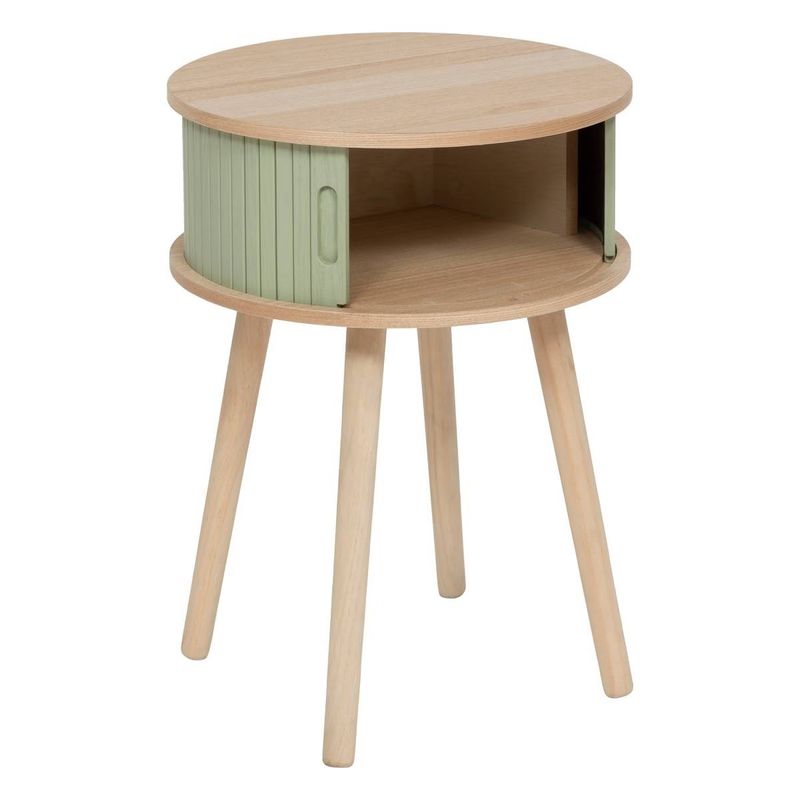 Casa si Gradina - Mobilier - Comode si corpuri - Noptiere - Noptiera rotunda Nysos cu 2 usi glisante si raft interior, 40x54 cm, verde - Infinity.ro