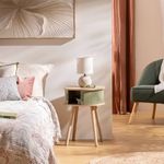 Casa si Gradina - Mobilier - Comode si corpuri - Noptiere - Noptiera rotunda Nysos cu 2 usi glisante si raft interior, 40x54 cm, verde - Infinity.ro