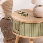 Casa si Gradina - Mobilier - Comode si corpuri - Noptiere - Noptiera rotunda Nysos cu 2 usi glisante si raft interior, 40x54 cm, verde - Infinity.ro