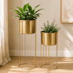 Casa si Gradina - Gradinarit si plante - Plante si ghivece - Ghivece si suporturi - Set ghivece metalice Le Collectionneur, suport inalt, 41 cm si 58 cm, auriu - Infinity.ro
