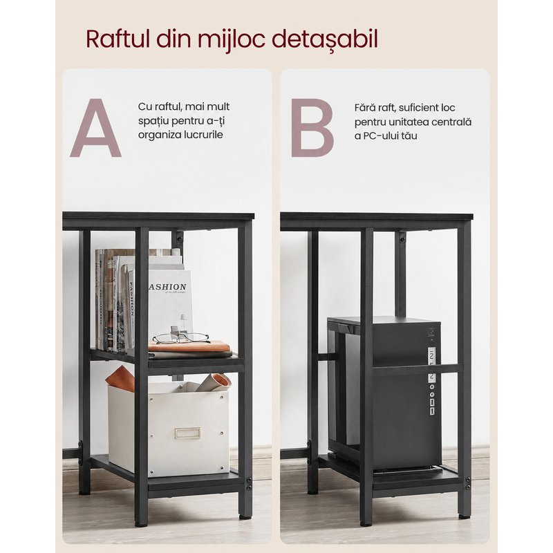 Casa si Gradina - Mobilier - Mese si birouri - Birouri - Birou de colt in forma L, cadru metalic, stil industrial, 138x138x76 cm, negru cu aspect lemnos - Infinity.ro