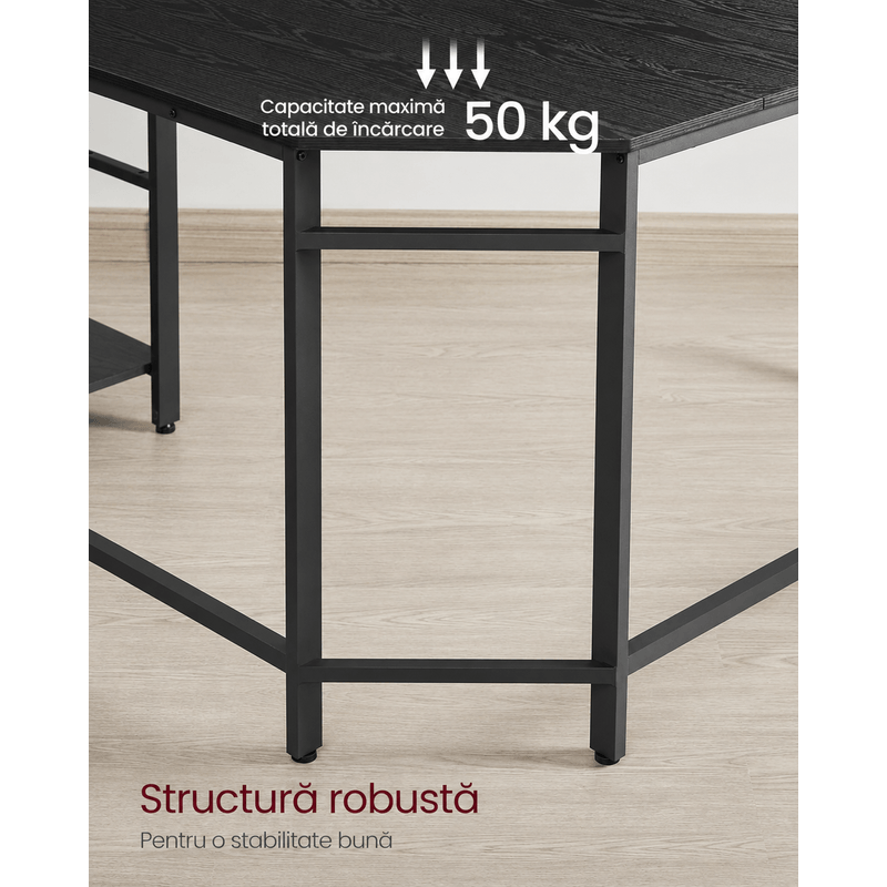 Casa si Gradina - Mobilier - Mese si birouri - Birouri - Birou de colt in forma L, cadru metalic, stil industrial, 138x138x76 cm, negru cu aspect lemnos - Infinity.ro