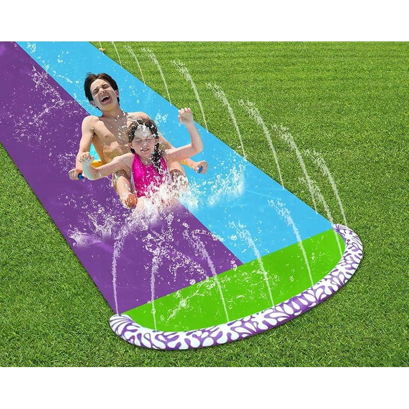 Petshop - Accesorii petshop - Jucarii animale - Jucarii educative - Tobogan de apa dublu cu fantana si 2 placi gonflabile incluse, 482x145 cm, multicolor - Infinity.ro