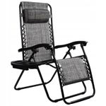 Casa si Gradina - Gradina si terasa - Mobilier exterior - Scaune si sezlonguri gradina - Sezlong pliabil pentru gradina cu tetiera, cadru metalic, suport pahare, maxim 120 kg, 174x65x112 cm, gri - Infinity.ro