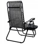 Casa si Gradina - Gradina si terasa - Mobilier exterior - Scaune si sezlonguri gradina - Sezlong pliabil pentru gradina cu tetiera, cadru metalic, suport pahare, maxim 120 kg, 174x65x112 cm, gri - Infinity.ro