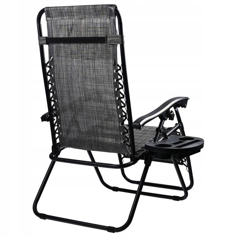 Casa si Gradina - Gradina si terasa - Mobilier exterior - Scaune si sezlonguri gradina - Sezlong pliabil pentru gradina cu tetiera, cadru metalic, suport pahare, maxim 120 kg, 174x65x112 cm, gri - Infinity.ro