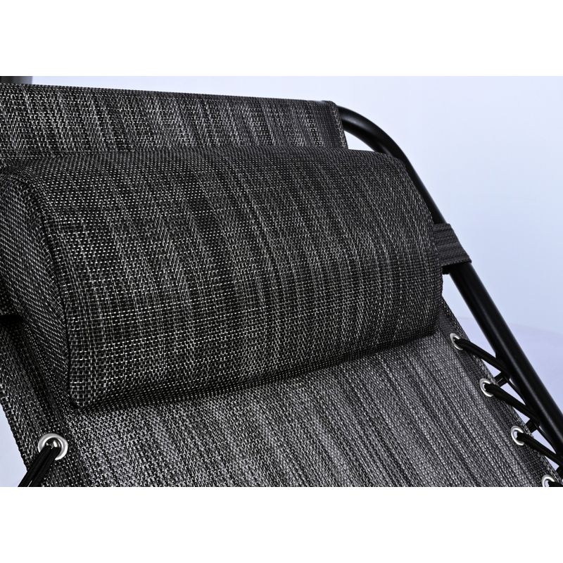 Casa si Gradina - Gradina si terasa - Mobilier exterior - Scaune si sezlonguri gradina - Sezlong pliabil pentru gradina cu tetiera, cadru metalic, suport pahare, maxim 120 kg, 174x65x112 cm, gri - Infinity.ro