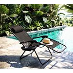Casa si Gradina - Gradina si terasa - Mobilier exterior - Scaune si sezlonguri gradina - Sezlong pliabil pentru gradina cu tetiera, cadru metalic, suport pahare, maxim 120 kg, 174x65x112 cm, gri - Infinity.ro