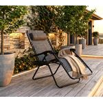 Casa si Gradina - Gradina si terasa - Mobilier exterior - Scaune si sezlonguri gradina - Sezlong pliabil pentru gradina cu tetiera, cadru metalic, suport pahare, maxim 120 kg, 174x65x112 cm, gri - Infinity.ro