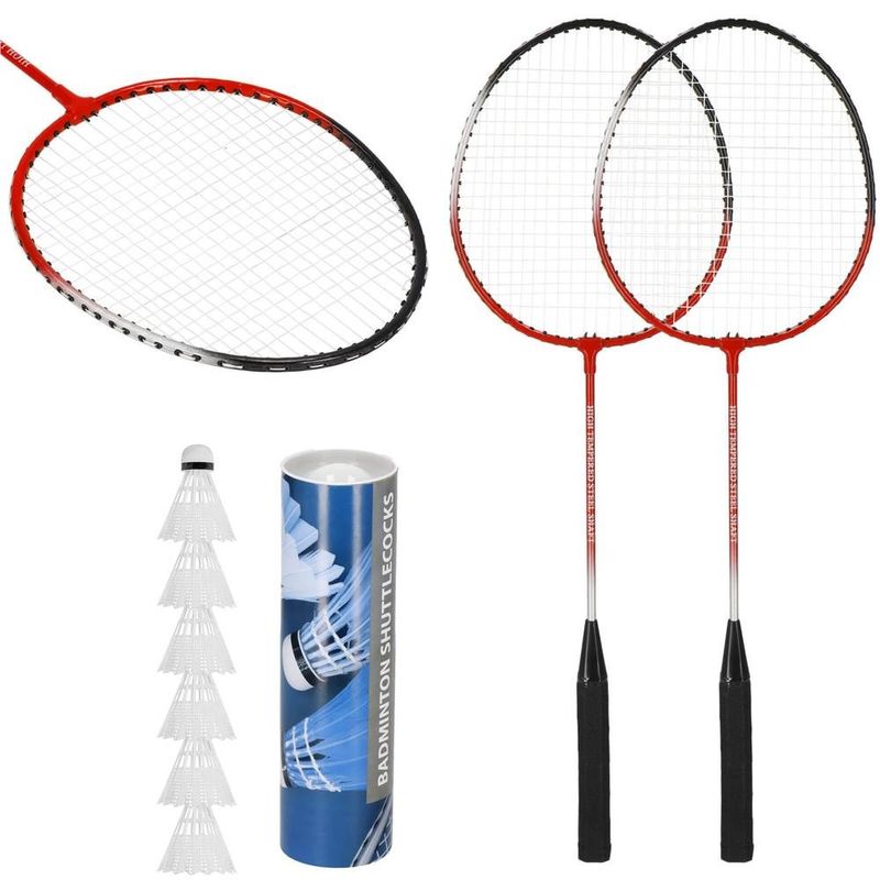 Petshop - Accesorii petshop - Jucarii animale - Jucarii educative - Set badminton 9 piese, 2 rachete metalice, 6 fluturasi si husa, 66 cm, multicolor - Infinity.ro