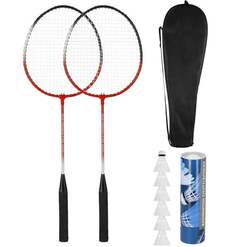 Petshop - Accesorii petshop - Jucarii animale - Jucarii educative - Set badminton 9 piese, 2 rachete metalice, 6 fluturasi si husa, 66 cm, multicolor - Infinity.ro