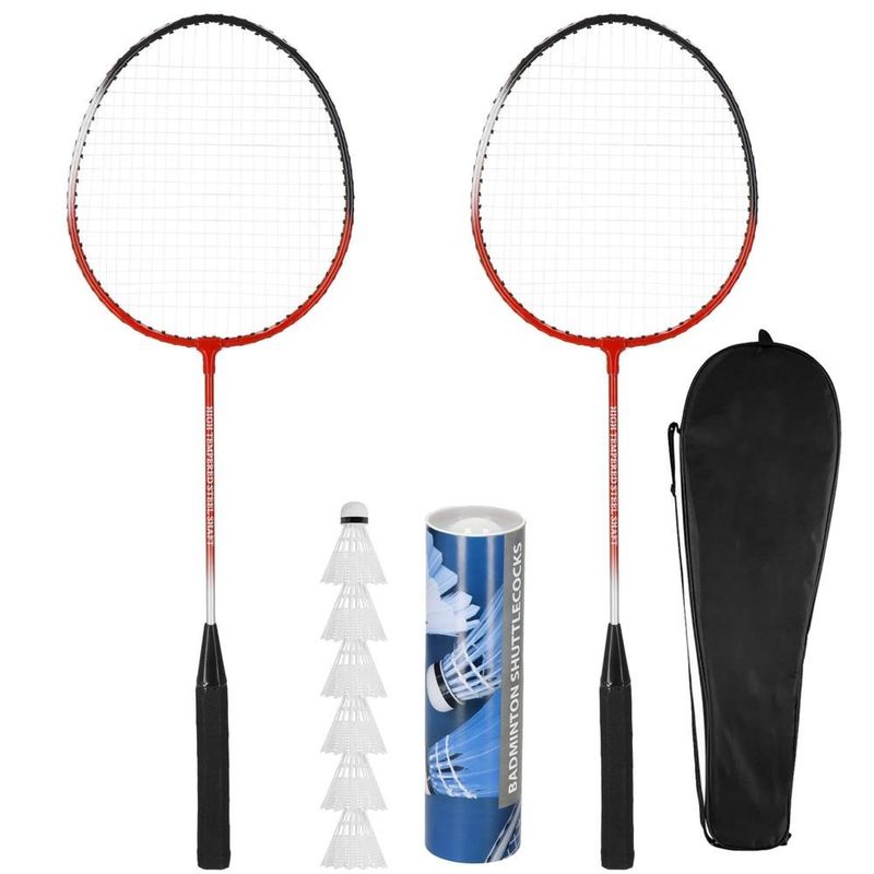 Petshop - Accesorii petshop - Jucarii animale - Jucarii educative - Set badminton 9 piese, 2 rachete metalice, 6 fluturasi si husa, 66 cm, multicolor - Infinity.ro