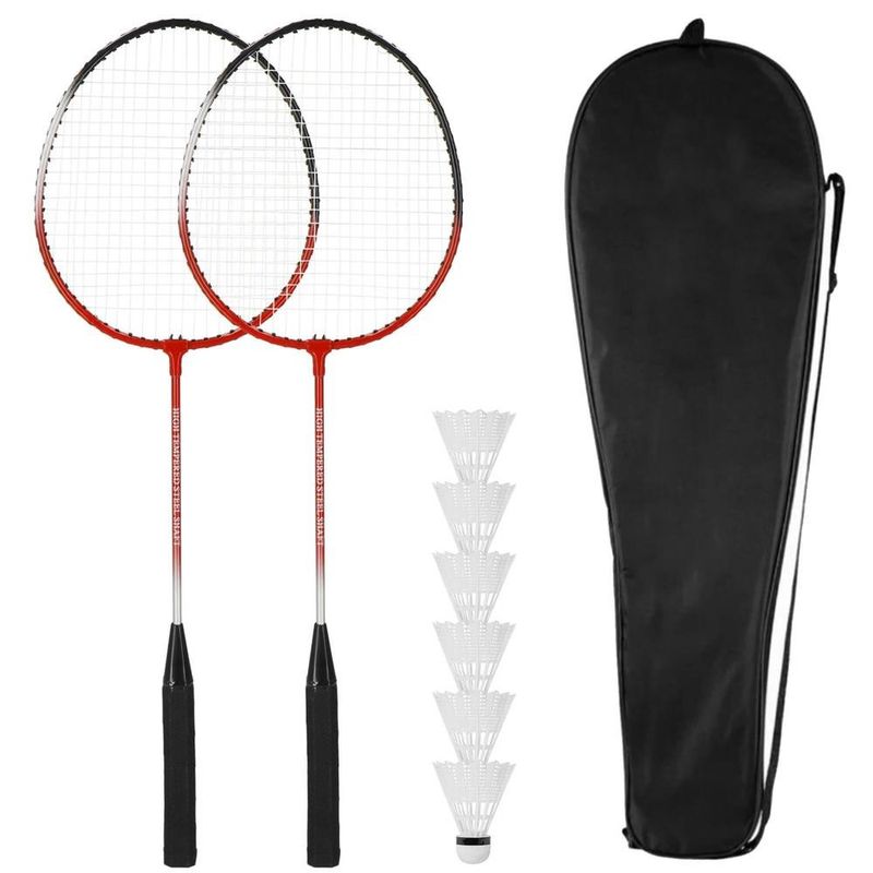 Petshop - Accesorii petshop - Jucarii animale - Jucarii educative - Set badminton 9 piese, 2 rachete metalice, 6 fluturasi si husa, 66 cm, multicolor - Infinity.ro