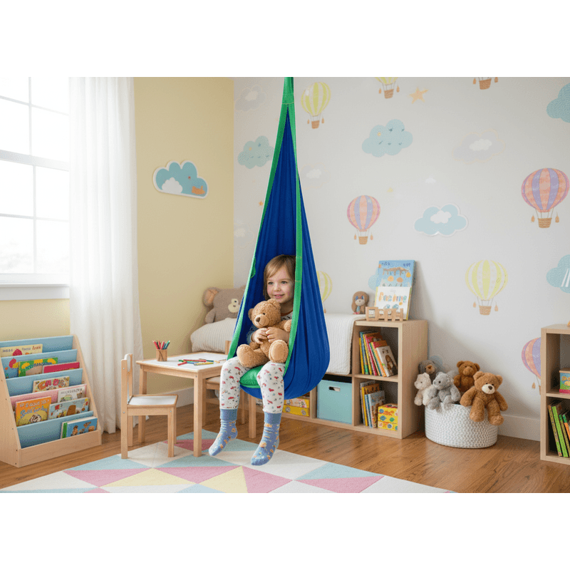 Petshop - Accesorii petshop - Jucarii animale - Jucarii educative - Leagan suspendat tip cocon pentru copii 70x150 cm, textil, pentru interior si exterior, albastru - Infinity.ro