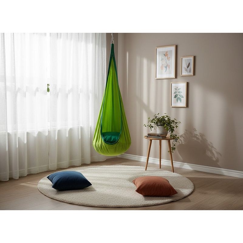 Petshop - Accesorii petshop - Jucarii animale - Jucarii educative - Leagan suspendat tip cocon pentru copii 70x150 cm, textil, pentru interior si exterior, verde - Infinity.ro