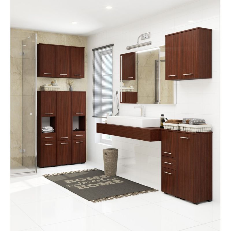 Casa si Gradina - Mobilier - Mobilier baie - Corpuri baie - Dulap de baie tip baza, cu 2 usi si sertar, PAL 16 mm, 30x30x85 cm, maro wenge - Infinity.ro