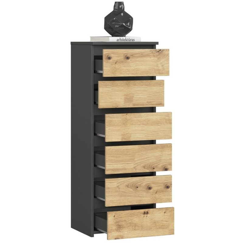 Casa si Gradina - Mobilier - Comode si corpuri - Comode - Comoda cu 6 sertare, PAL laminat 16 mm, 40x35x109 cm, gri si stejar artisan - Infinity.ro