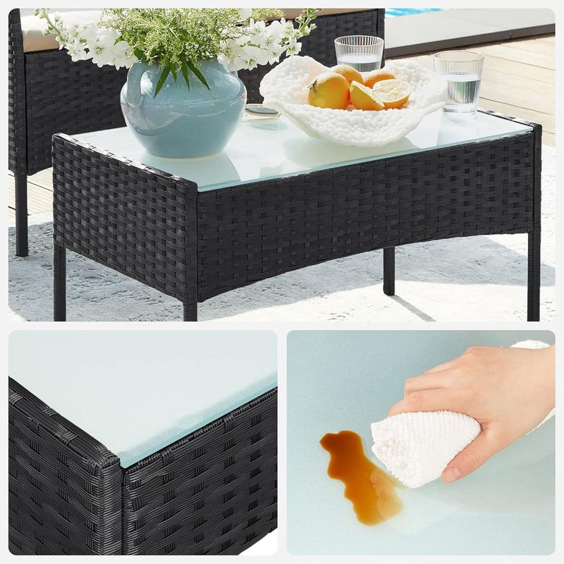 Casa si Gradina - Gradina si terasa - Mobilier exterior - Seturi mobila gradina - Set mobilier gradina 4 locuri, canapea, 2 scaune si masa cu sticla, ratan PE, negru - Infinity.ro