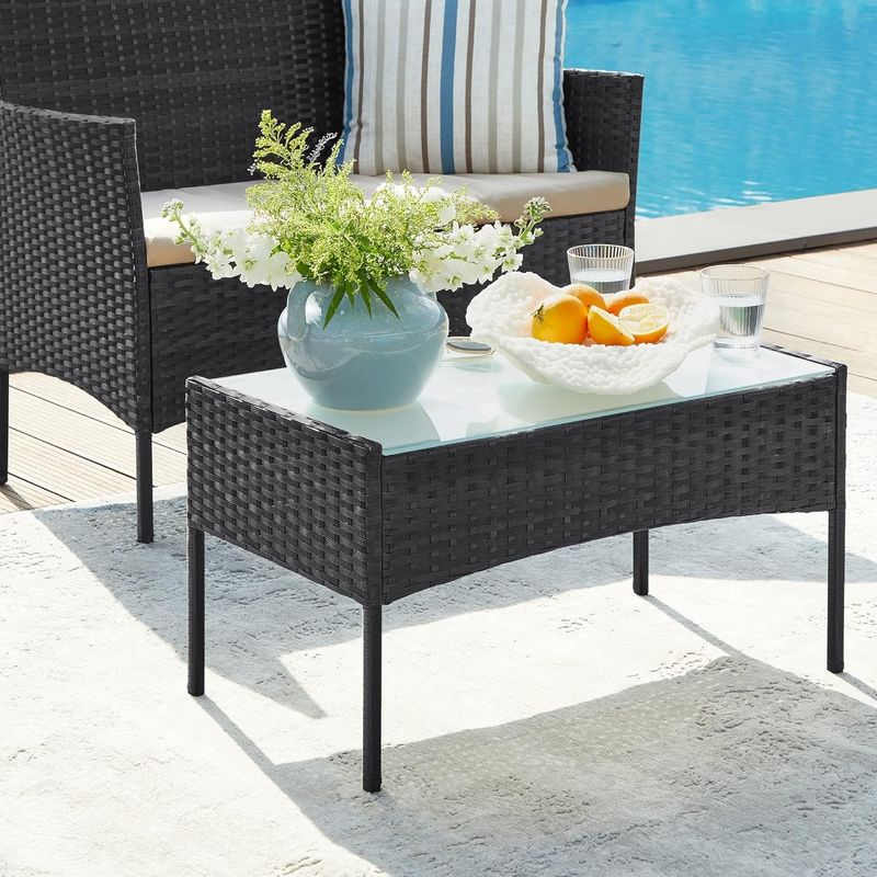 Casa si Gradina - Gradina si terasa - Mobilier exterior - Seturi mobila gradina - Set mobilier gradina 4 locuri, canapea, 2 scaune si masa cu sticla, ratan PE, negru - Infinity.ro