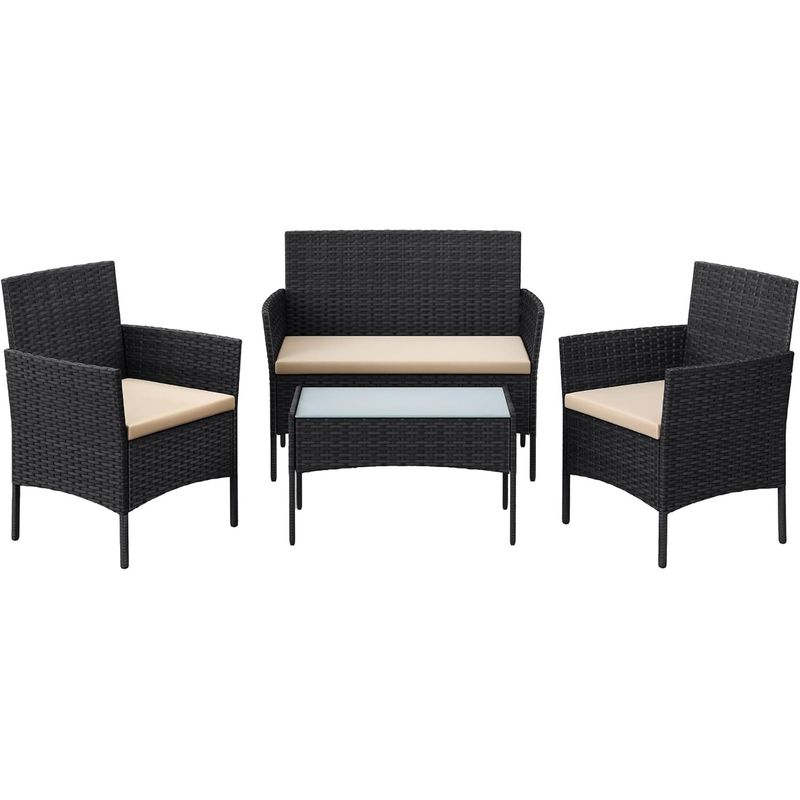 Casa si Gradina - Gradina si terasa - Mobilier exterior - Seturi mobila gradina - Set mobilier gradina 4 locuri, canapea, 2 scaune si masa cu sticla, ratan PE, negru - Infinity.ro