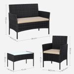 Casa si Gradina - Gradina si terasa - Mobilier exterior - Seturi mobila gradina - Set mobilier gradina 4 locuri, canapea, 2 scaune si masa cu sticla, ratan PE, negru - Infinity.ro