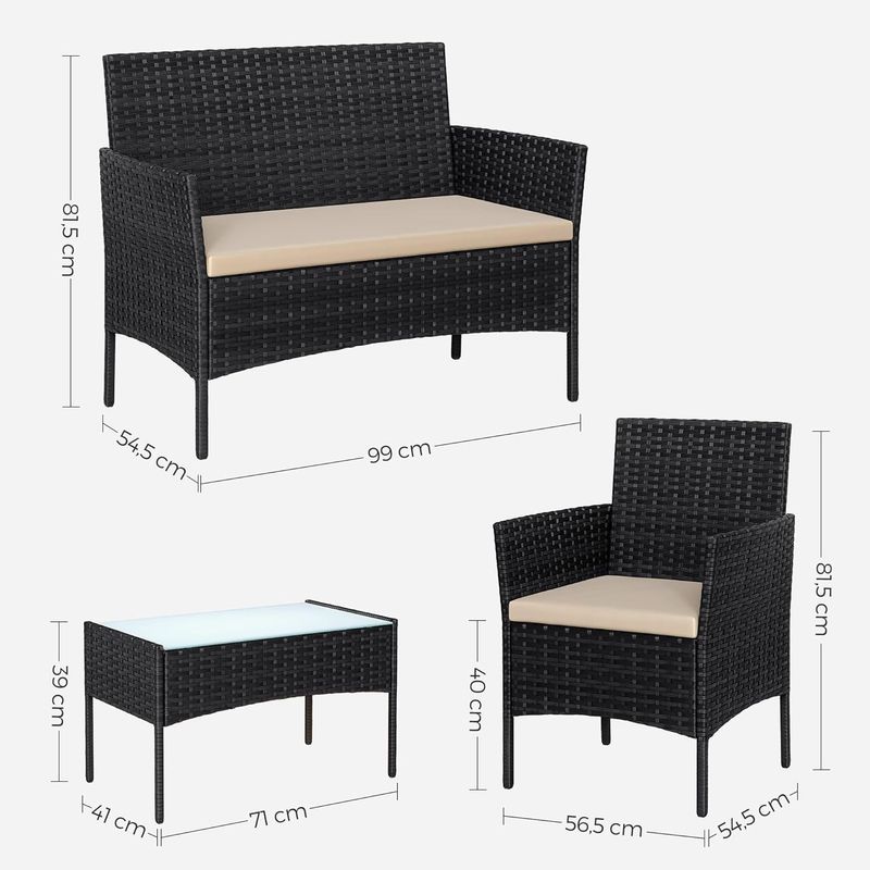 Casa si Gradina - Gradina si terasa - Mobilier exterior - Seturi mobila gradina - Set mobilier gradina 4 locuri, canapea, 2 scaune si masa cu sticla, ratan PE, negru - Infinity.ro