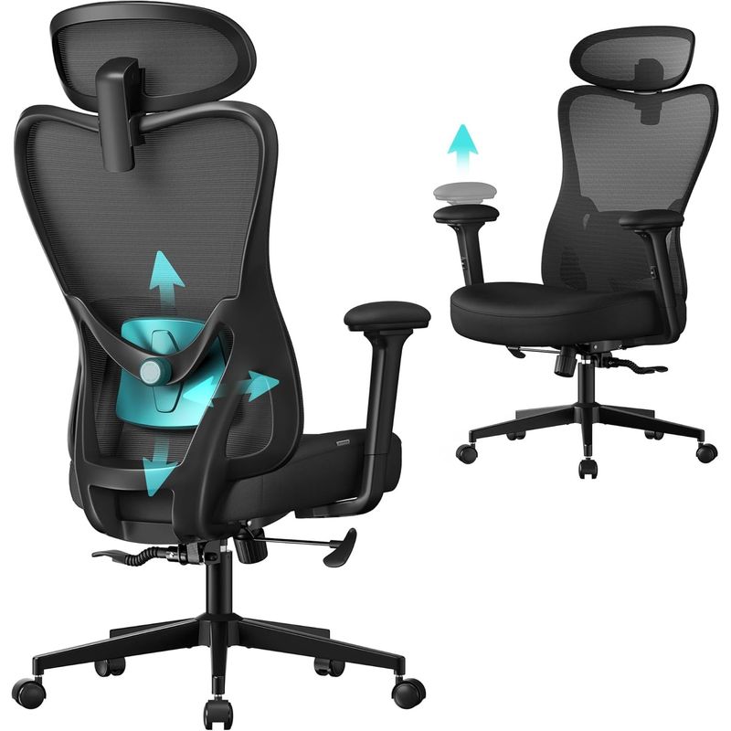 Casa si Gradina - Mobilier - Scaune si fotolii - Scaune - Scaun de birou ergonomic cu tetiera reglabila, suport lombar ajustabil, maxim 150 kg, 70x70x113-130 cm, negru - Infinity.ro