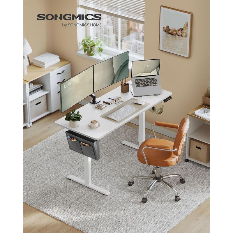 Casa si Gradina - Mobilier - Mese si birouri - Birouri - Birou reglabil electric, inaltime ajustabila 72-120 cm, cadru otel, blat PAL 140x60 cm, functie memorie 4 pozitii, alb - Infinity.ro