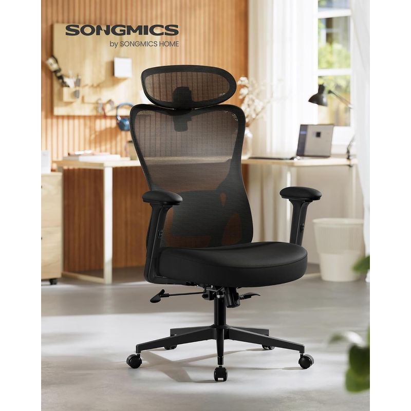 Casa si Gradina - Mobilier - Scaune si fotolii - Scaune - Scaun de birou ergonomic cu tetiera reglabila, suport lombar ajustabil, maxim 150 kg, 70x70x113-130 cm, negru - Infinity.ro