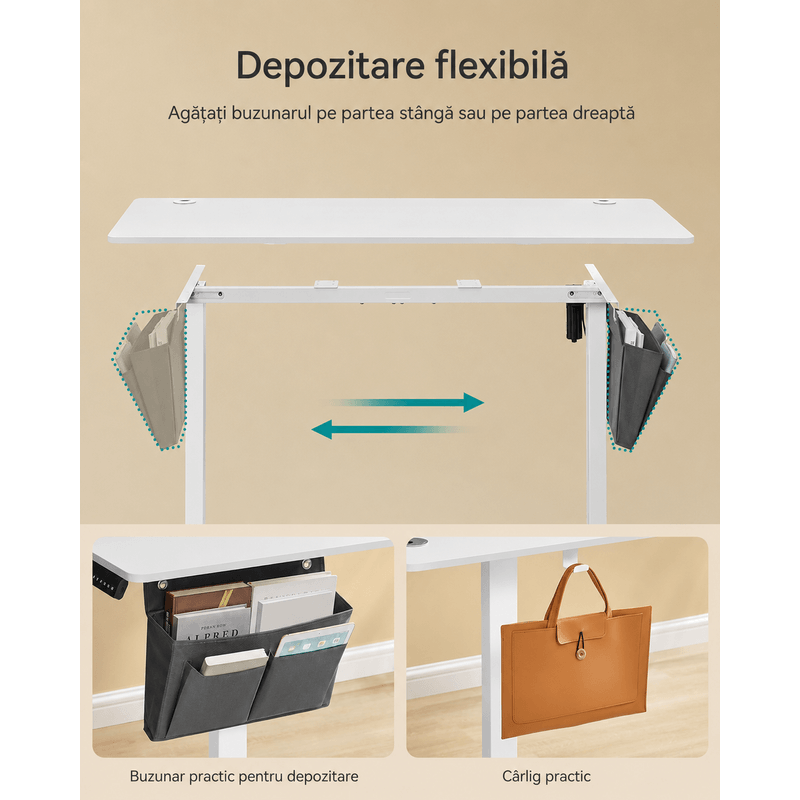 Casa si Gradina - Mobilier - Mese si birouri - Birouri - Birou reglabil electric, inaltime ajustabila 72-120 cm, cadru otel, blat PAL 140x60 cm, functie memorie 4 pozitii, alb - Infinity.ro