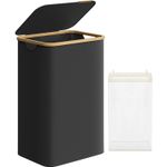 Market - Spalare si intretinere rufe - Uscatoare de rufe si accesorii - Cos de rufe textil, pliabil, compartiment detasabil, 90L, 42x32x71 cm, negru - Infinity.ro