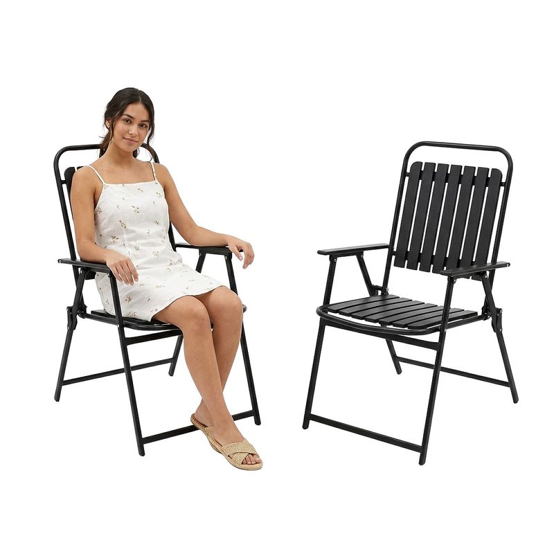 Casa si Gradina - Gradina si terasa - Mobilier exterior - Seturi mobila gradina - Scaun gradina pliabil cu cadru metalic si sezut PP, maxim 110 kg, 63x55x90 cm, negru - Infinity.ro