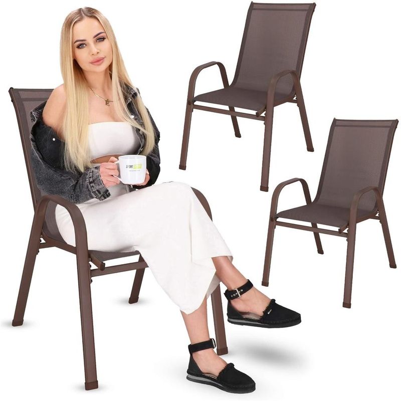 Casa si Gradina - Gradina si terasa - Mobilier exterior - Seturi mobila gradina - Set 2 scaune gradina, cadru metalic, textilene, maxim 120 kg, 92x53x72 cm, maro - Infinity.ro