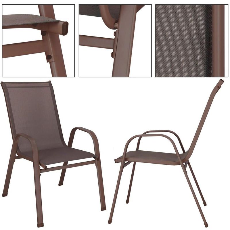 Casa si Gradina - Gradina si terasa - Mobilier exterior - Seturi mobila gradina - Set 2 scaune gradina, cadru metalic, textilene, maxim 120 kg, 92x53x72 cm, maro - Infinity.ro