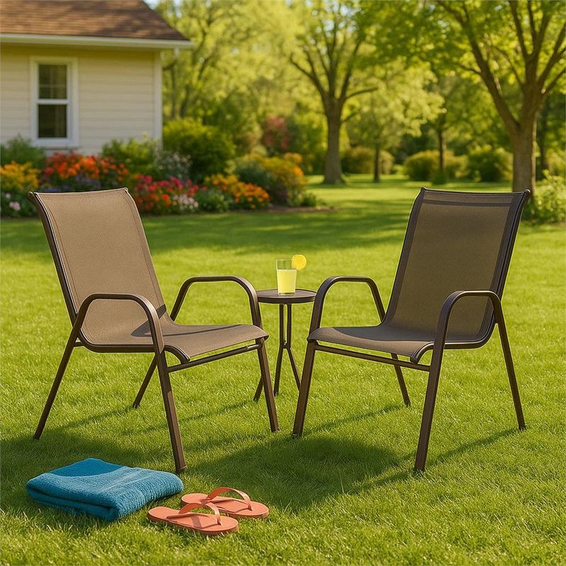 Casa si Gradina - Gradina si terasa - Mobilier exterior - Seturi mobila gradina - Set 2 scaune gradina, cadru metalic, textilene, maxim 120 kg, 92x53x72 cm, maro - Infinity.ro
