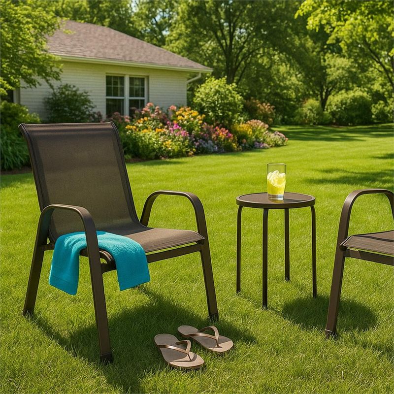 Casa si Gradina - Gradina si terasa - Mobilier exterior - Seturi mobila gradina - Set 2 scaune gradina, cadru metalic, textilene, maxim 120 kg, 92x53x72 cm, maro - Infinity.ro