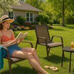 Casa si Gradina - Gradina si terasa - Mobilier exterior - Seturi mobila gradina - Set 2 scaune gradina, cadru metalic, textilene, maxim 120 kg, 92x53x72 cm, maro - Infinity.ro