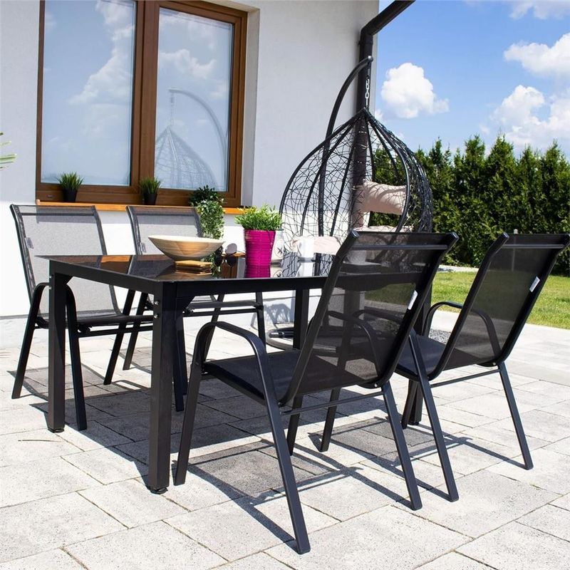 Casa si Gradina - Gradina si terasa - Mobilier exterior - Seturi mobila gradina - Set 2 scaune gradina, cadru metalic, textilene, maxim 120 kg, 92x53x72 cm, negru - Infinity.ro