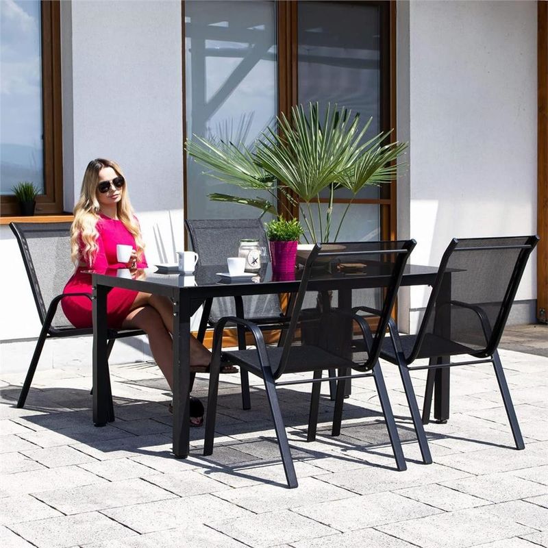 Casa si Gradina - Gradina si terasa - Mobilier exterior - Seturi mobila gradina - Set 2 scaune gradina, cadru metalic, textilene, maxim 120 kg, 92x53x72 cm, negru - Infinity.ro