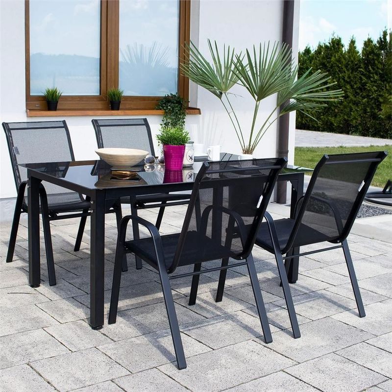 Casa si Gradina - Gradina si terasa - Mobilier exterior - Seturi mobila gradina - Set 2 scaune gradina, cadru metalic, textilene, maxim 120 kg, 92x53x72 cm, negru - Infinity.ro