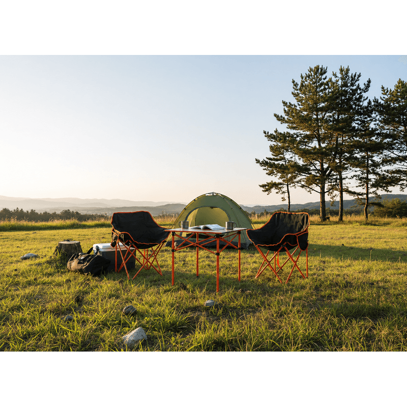 Casa si Gradina - Gradina si terasa - Mobilier exterior - Seturi mobila gradina - Set camping pliabil masa si 2 scaune, cadru otel, material Oxford 600D, 55x47x66 cm, negru - Infinity.ro
