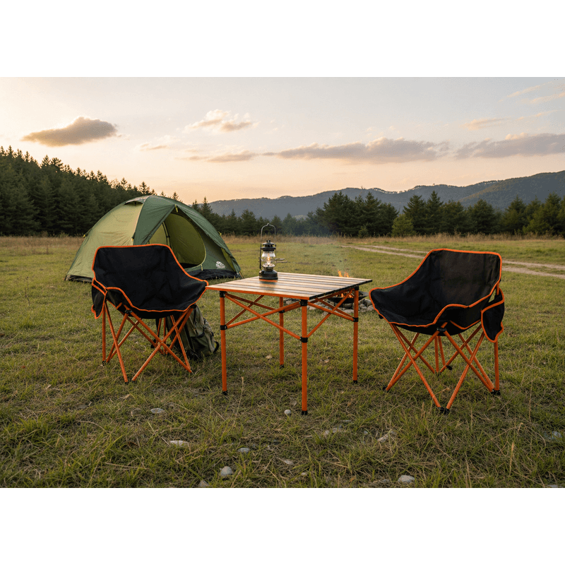 Casa si Gradina - Gradina si terasa - Mobilier exterior - Seturi mobila gradina - Set camping pliabil masa si 2 scaune, cadru otel, material Oxford 600D, 55x47x66 cm, negru - Infinity.ro