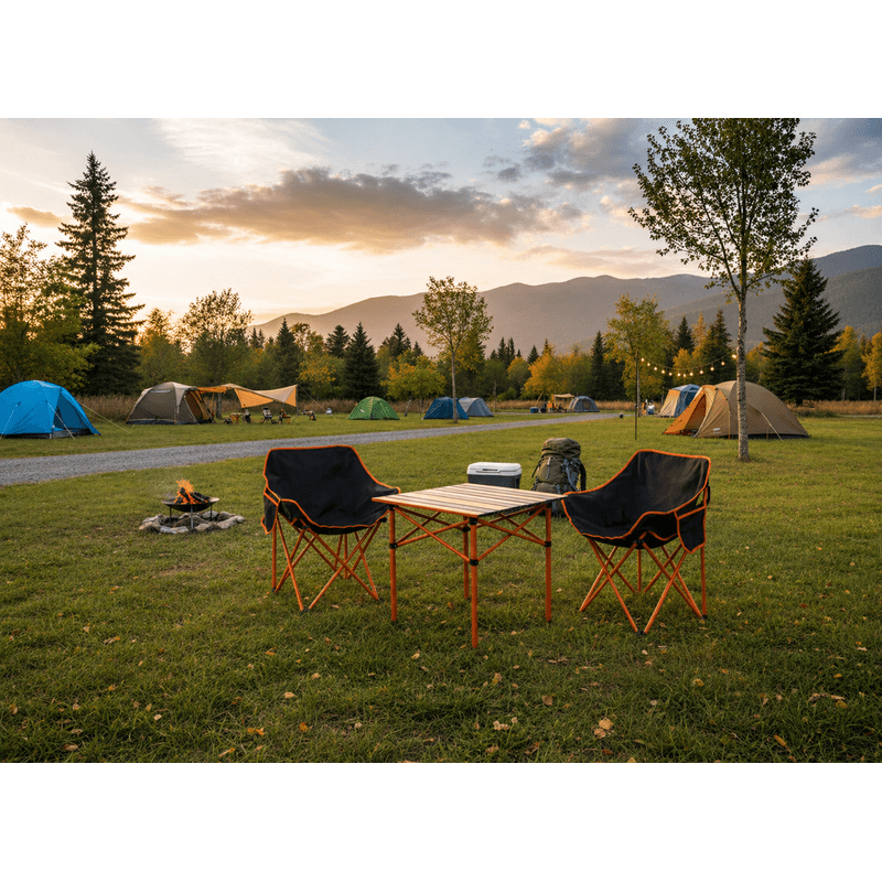 Casa si Gradina - Gradina si terasa - Mobilier exterior - Seturi mobila gradina - Set camping pliabil masa si 2 scaune, cadru otel, material Oxford 600D, 55x47x66 cm, negru - Infinity.ro