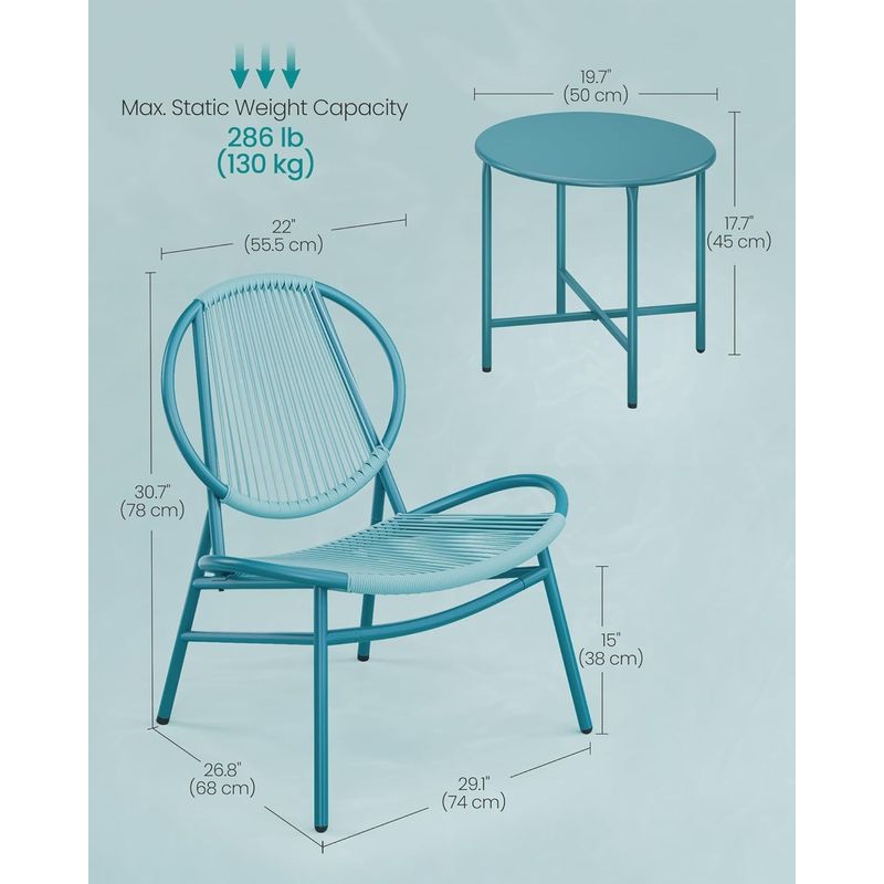 Casa si Gradina - Gradina si terasa - Mobilier exterior - Seturi mobila gradina - Set bistro gradina 3 piese, scaune Acapulco si masa diametru 50 cm, cadru metalic, albastru - Infinity.ro