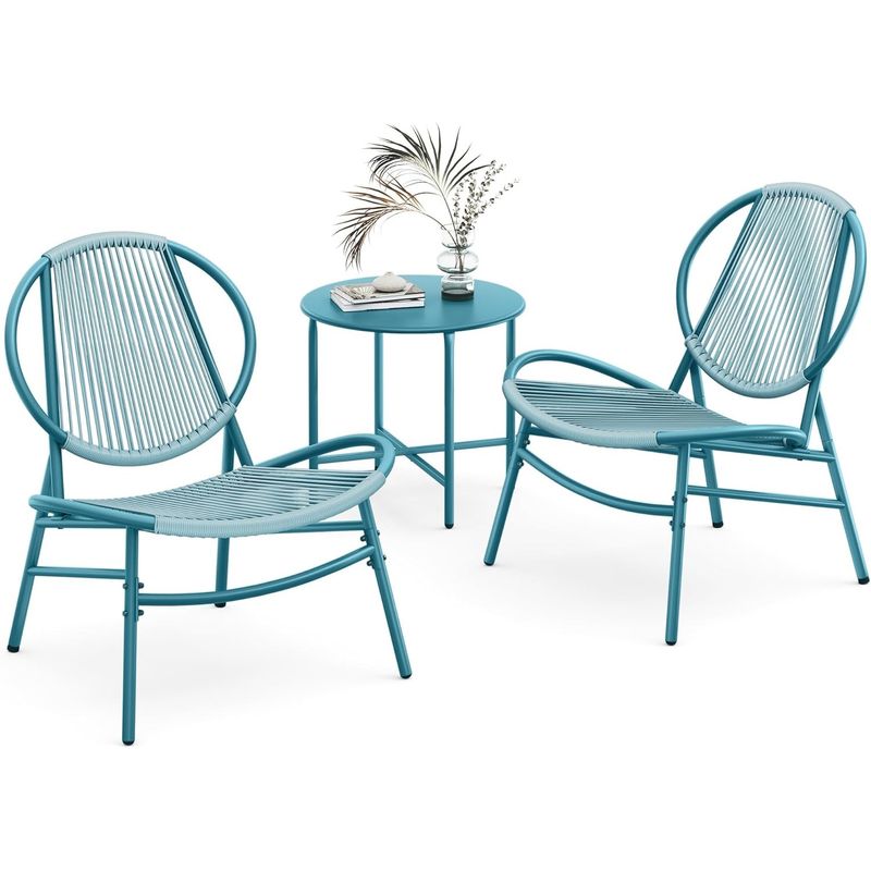 Casa si Gradina - Gradina si terasa - Mobilier exterior - Seturi mobila gradina - Set bistro gradina 3 piese, scaune Acapulco si masa diametru 50 cm, cadru metalic, albastru - Infinity.ro
