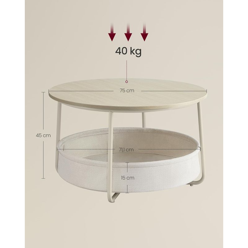 Casa si Gradina - Mobilier - Mese si birouri - Masute de cafea - Masuta de cafea rotunda cu cos de stofa, stil modern, 45x75cm, bej cu crem - Infinity.ro