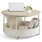 Casa si Gradina - Mobilier - Mese si birouri - Masute de cafea - Masuta de cafea rotunda cu cos de stofa, stil modern, 45x75cm, bej cu crem - Infinity.ro