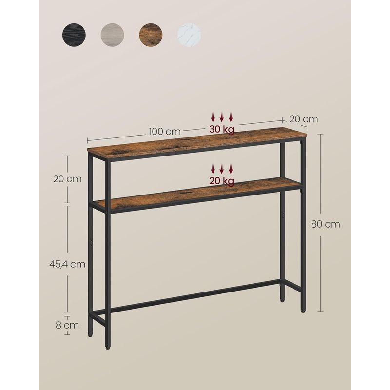 Casa si Gradina - Mobilier - Mese si birouri - Masute de cafea - Masa tip consola ingusta cu 2 rafturi, cadru metalic, stil industrial, 100x20x80 cm, maro rustic - Infinity.ro